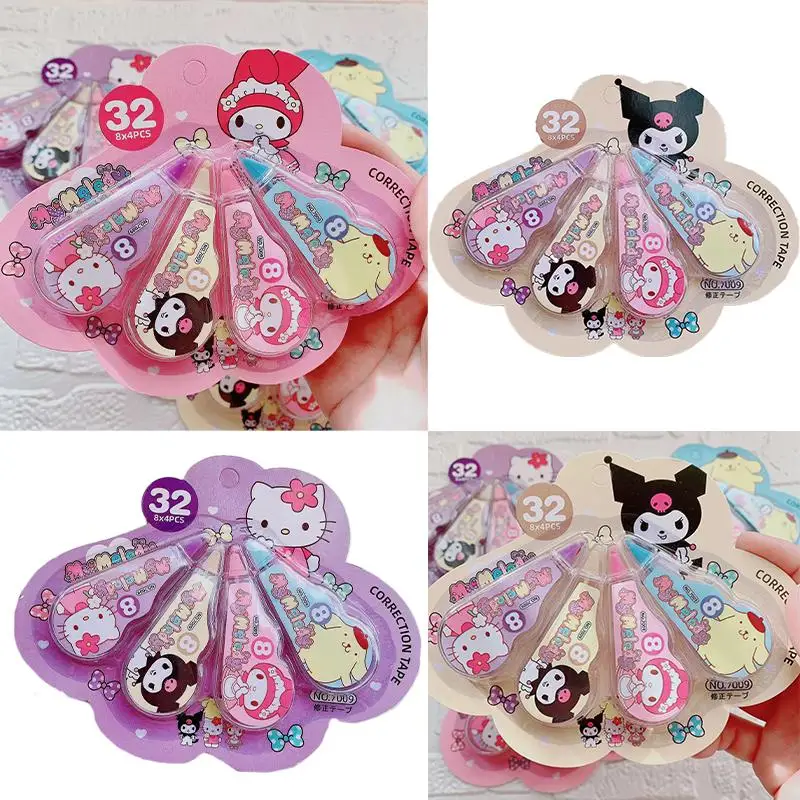 

4 шт./набор, Корректирующая лента с рисунком аниме Kuromi My Melody Cinnamoroll Kawaii