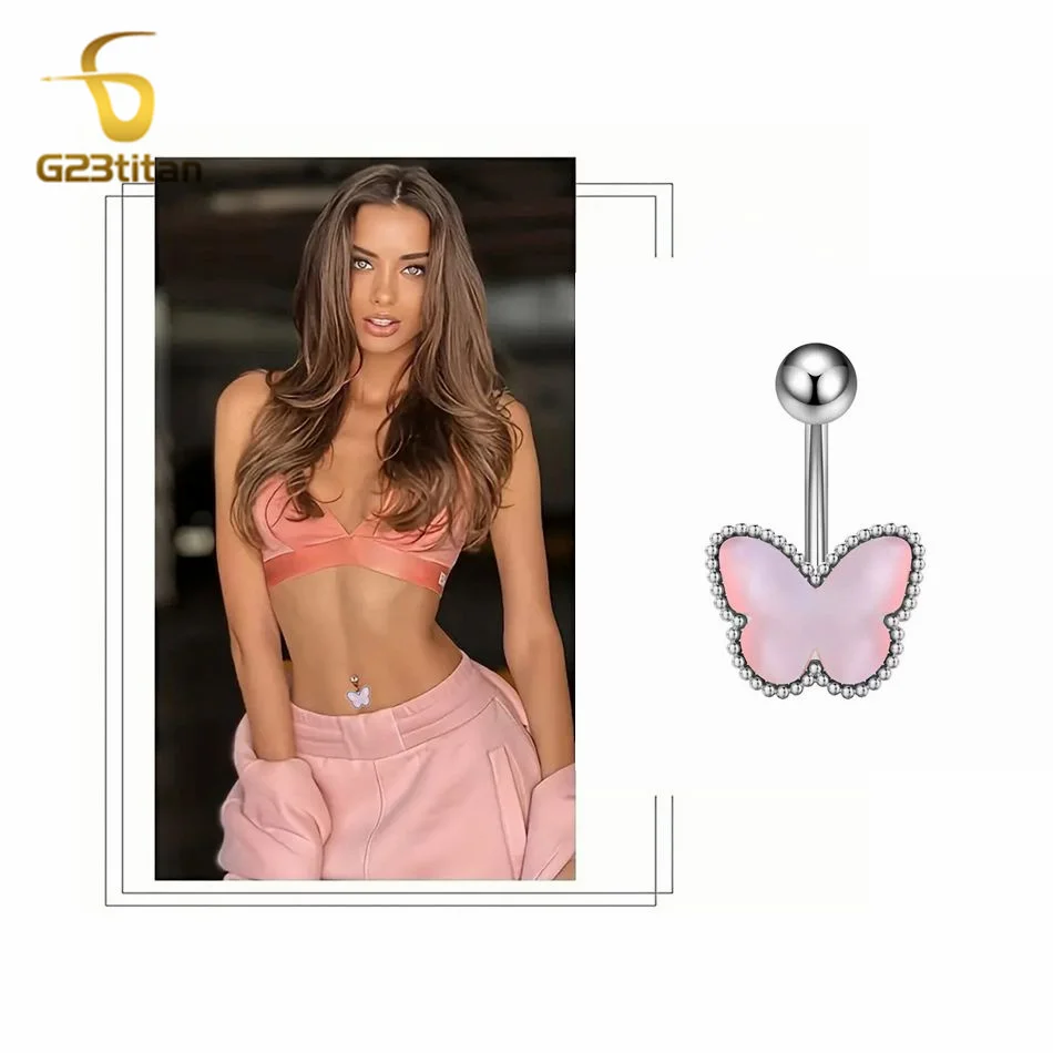 G23titan Милая Бабочка пирсинг для пупка Ombligo блестящее кольцо с кристаллами Штанга