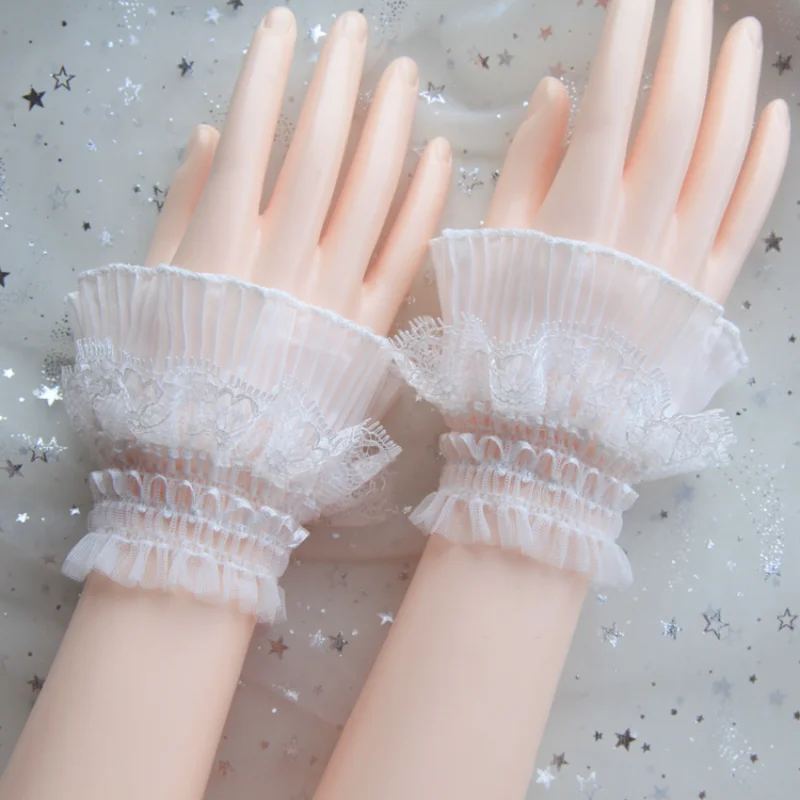 

Gothic Retro Black Detachable Sleeve Fake Cuffs Multi Layer Ruffles Lace Patchwork Lolita Princess Sweater Decorative Wristband