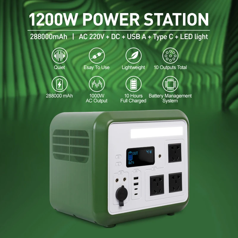 

1200W Portable Energy Power Supply AC220V Socket Outdoor Power Station 288000mAh High Capacity Power Bank For RV Van Camping