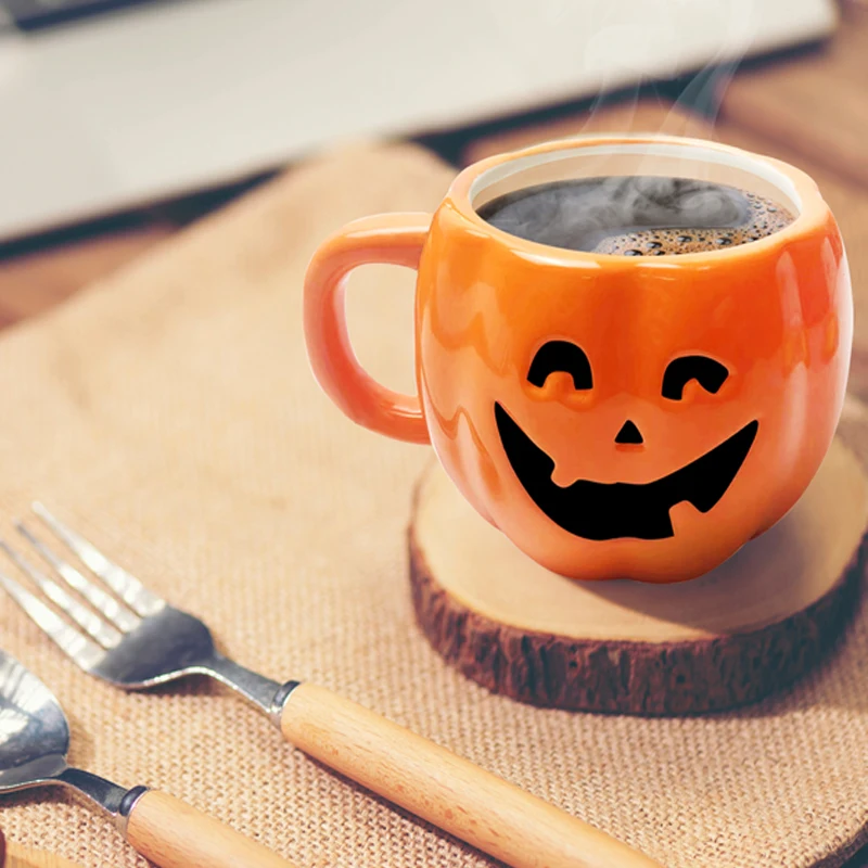 

Ceramics Cute Cartoon pumpkin Cup Coffee Cups Mug with Spoon Personality Gift Household Cartoon Kawaii Breakfast Oat Milk Mugs