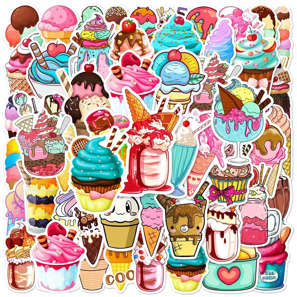 10/50Pcs Cartoon Gourmet Ice Cream Stickers Per Bambini Giocattoli Scrapbooking Sketchbook Laptop Wall Sticker Pack Decalcomanie Per Feste Di Complean