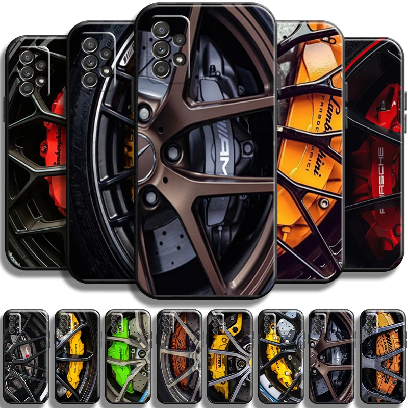 

Luxury Brand Sports Cars Tire Wheels Phone Case For Samsung Galaxy A72 5G TPU Soft Liquid Silicon Cover Shell Shockproof Funda