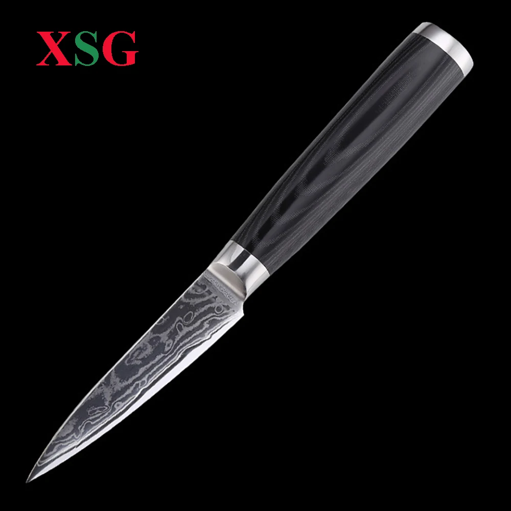 

XSG Damascus Fruit Knife Japanese Kitchen Petty Knife 67 Layers VG10 Damascus Steel Core 3.5 Inch Blade Mercata G10 Handle