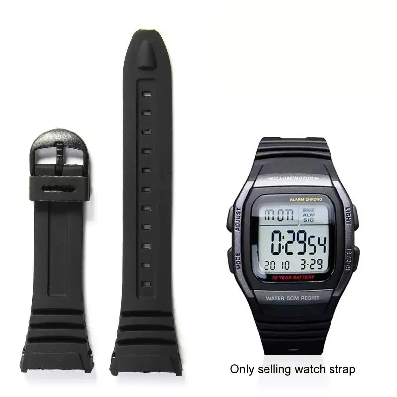 Фото Ремешок для часов Casio W-96H 3239, водонепроницаемый ремешок для занятий спортом на открытом воздухе, резиновый ремешок, пластиковый или стальной ремешок с пряжкой, силиконовый браслет 18 мм №3