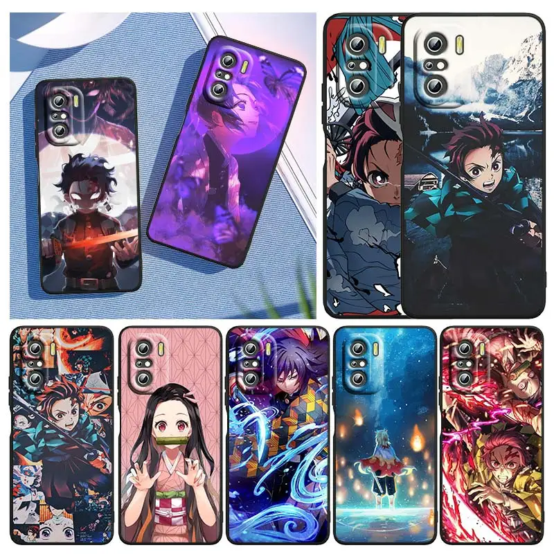 

Hot Anime Demon Slayer Phone Case For Xiaomi Redmi K50 K40 Gaming 10 10C 9AT 9A 9C 9T 8 7A 6A 5 4X Black Matte Soft Cover FUndas