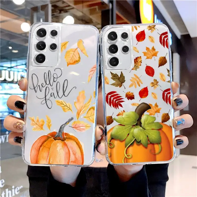 

Pumpkin Autumn fall leaf Phone Case Transparent for Xiaomi Poco F3 X3 nfc m3 mi Redmi note 11 10t 10 8 9 pro lite
