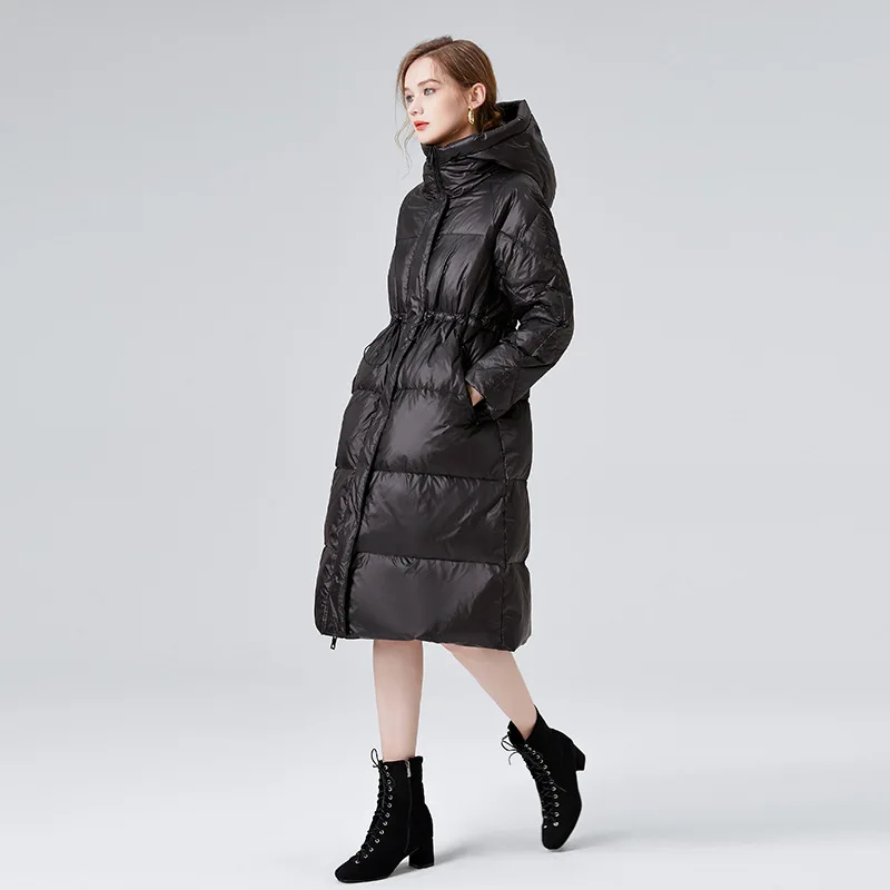 2022 Winter New Padded Long Black  Hooded 90 White Duck Down Coats Women's Upscale Fashion Loose Warmer Bread Jackets