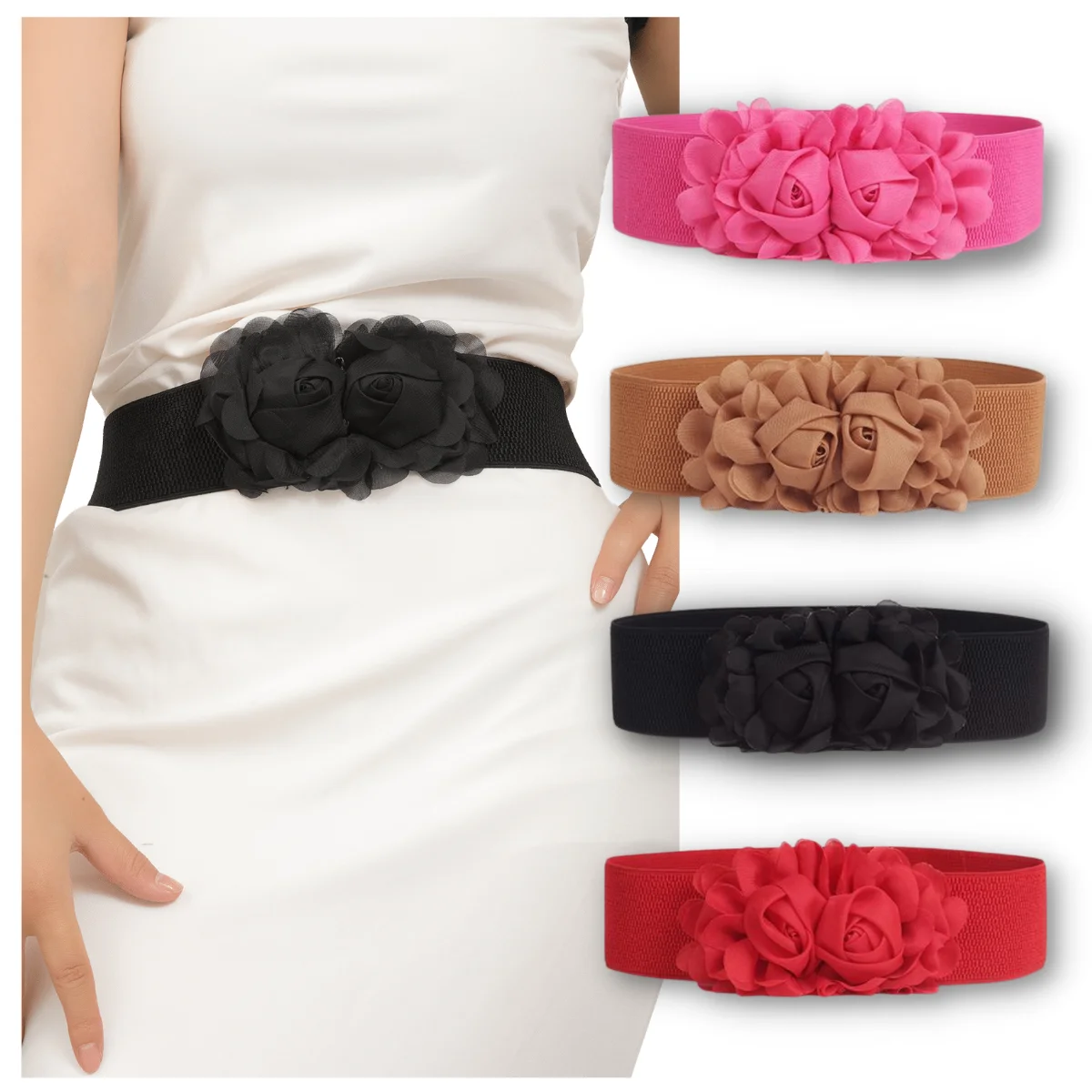 Fashion Solid Color Flower Elastic Waist Belts Women Vintage Corset Belt Ladies Wide Waistband Dress Party Wedding Acceessories