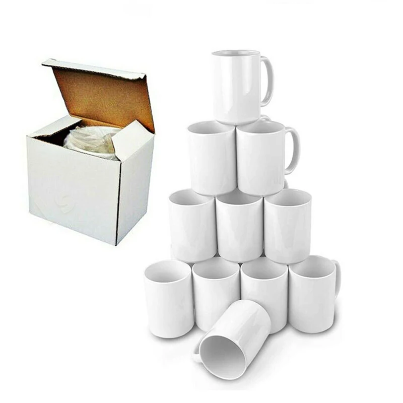 

Sublimation Blank Ceramic Mugs White Porcelain Plain Coffee Milk Mug Heat Transfer Cup For Print Logo Custom Mom Dad Gift
