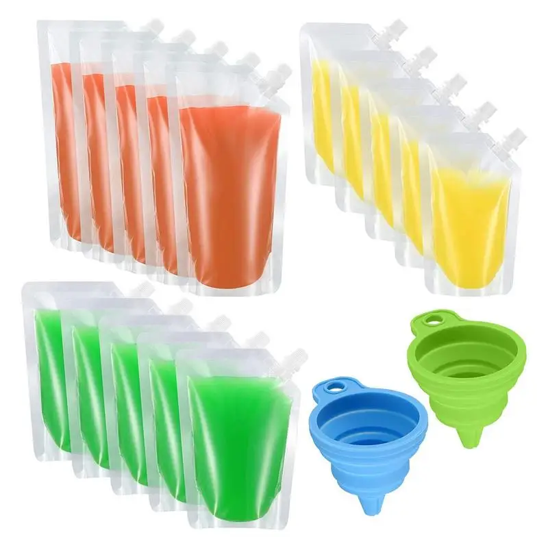 

Juice Pouches 15Pcs Reusable Drink Pouches With Spout Drinks Pouches For Festivals PP Drinks Flasks Liquor Pouches With 2Pcs For