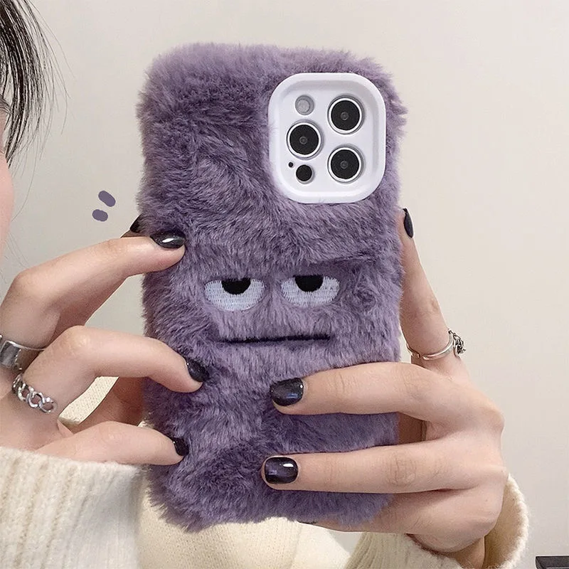 

Korean Cute Funny Fur Fluffy Phone Cases For iPhone 14 13 12 11 Pro Max Mini XR X XS MAX 8 7 Plus Girl Cover Soft Plush Coque