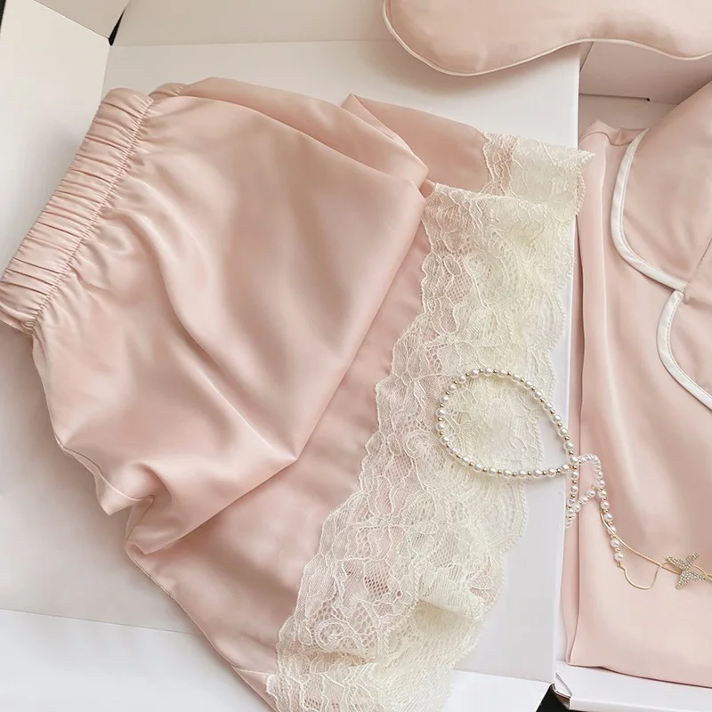 Silk Pajamas for Women Home Suit Lace Pyjamas Pj Set Satin Nightwear 2022 Fashion Female Clothing Sleepwear Soild Pijamas Women