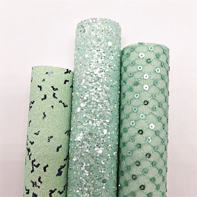 3PCS/SET Green Glitter Vinyl Fabric Matching with Bats Glitter Faux Leather For Bows Earrings DIY 21X29CM Q064