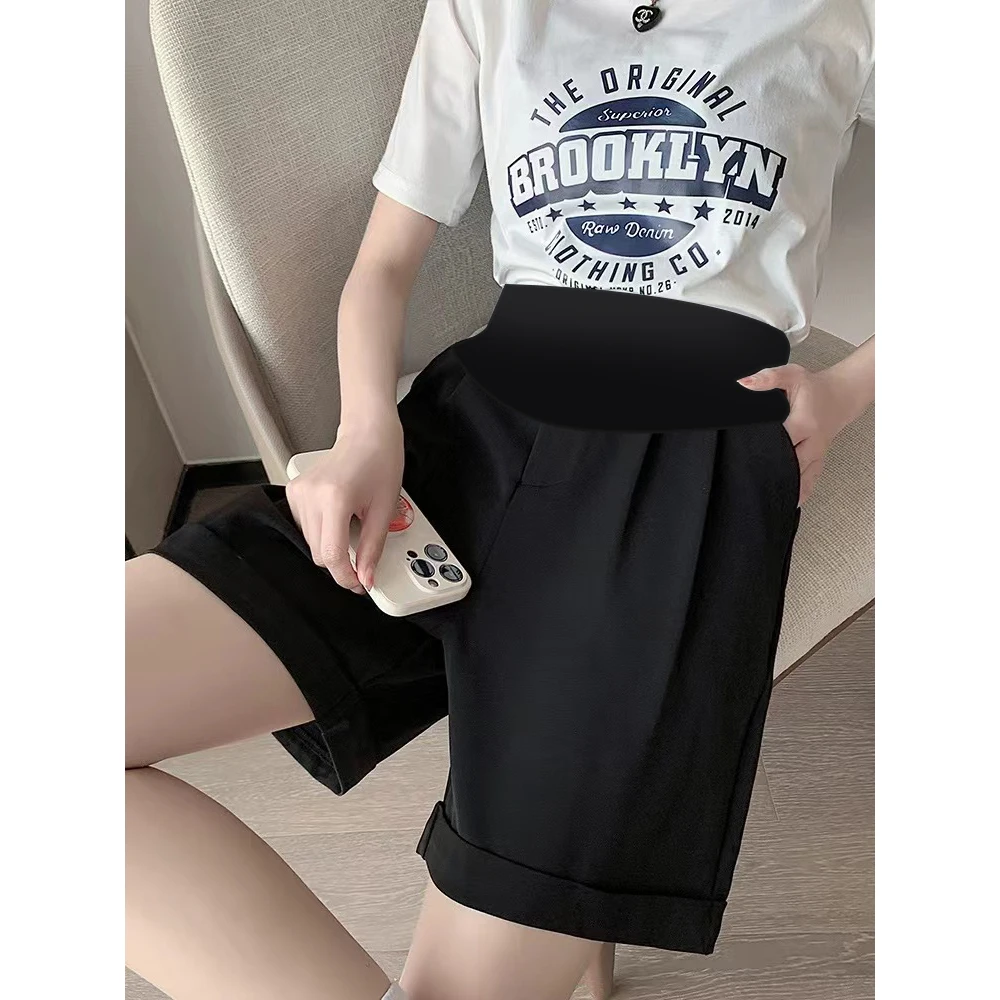 Короткие летние костюмы для беременных Брюки с карманами высокой талией Wman