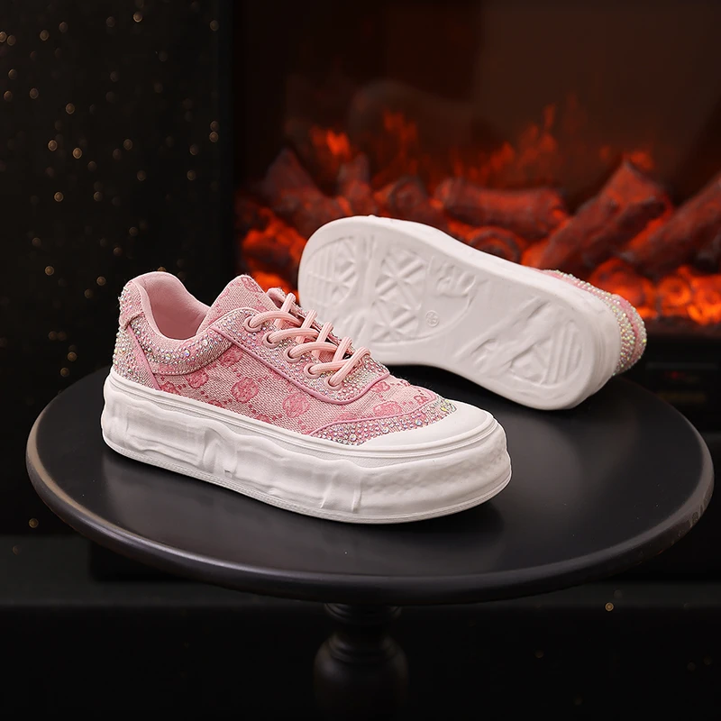 Chic Luxury Designer Shoes for Women 2023 New Chunky Casual Sneakers Girls Canvas Platform Sports Shoes Woman Flats Thick Bottom