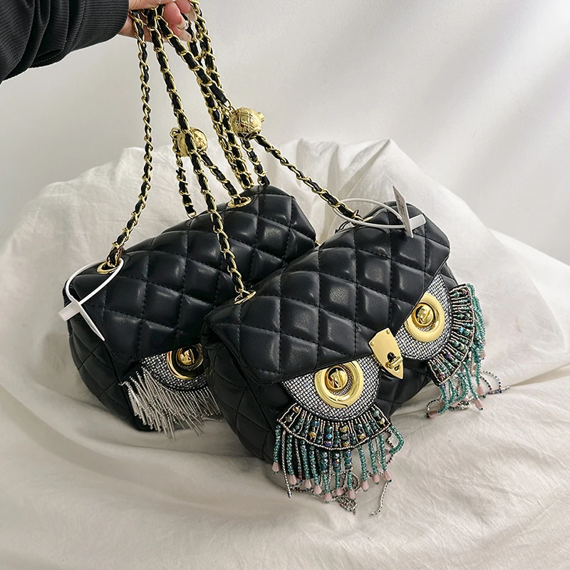 High Quality Women's Bag Fashion Owl Purses And Handbags Chain One Shoulder Messenger Bag Luxury Designer Tassel Bags For Women