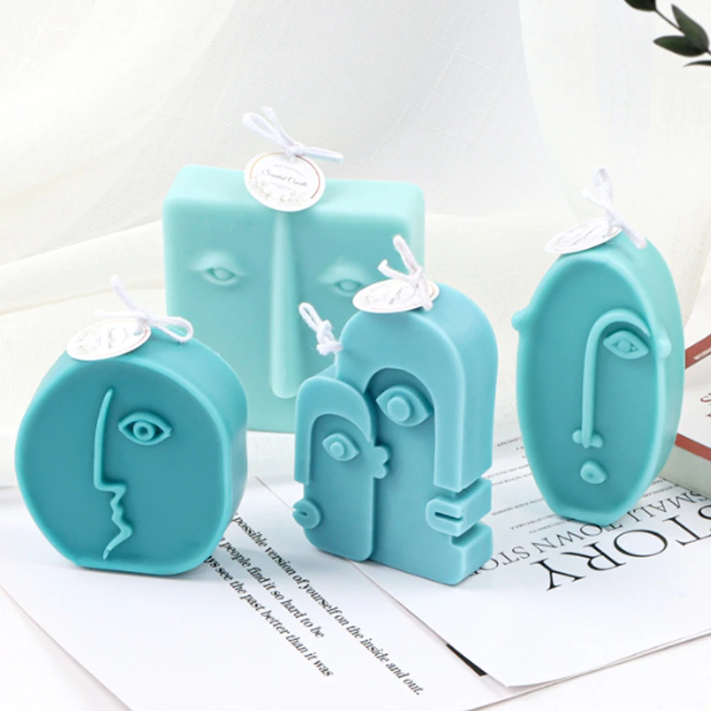 4PCS Abstract Human Face Silicone Candle Molds Diy Aromath Soaps Nordic Head Scented Wax Mould Home Decor Handicrafts Gift - купить по