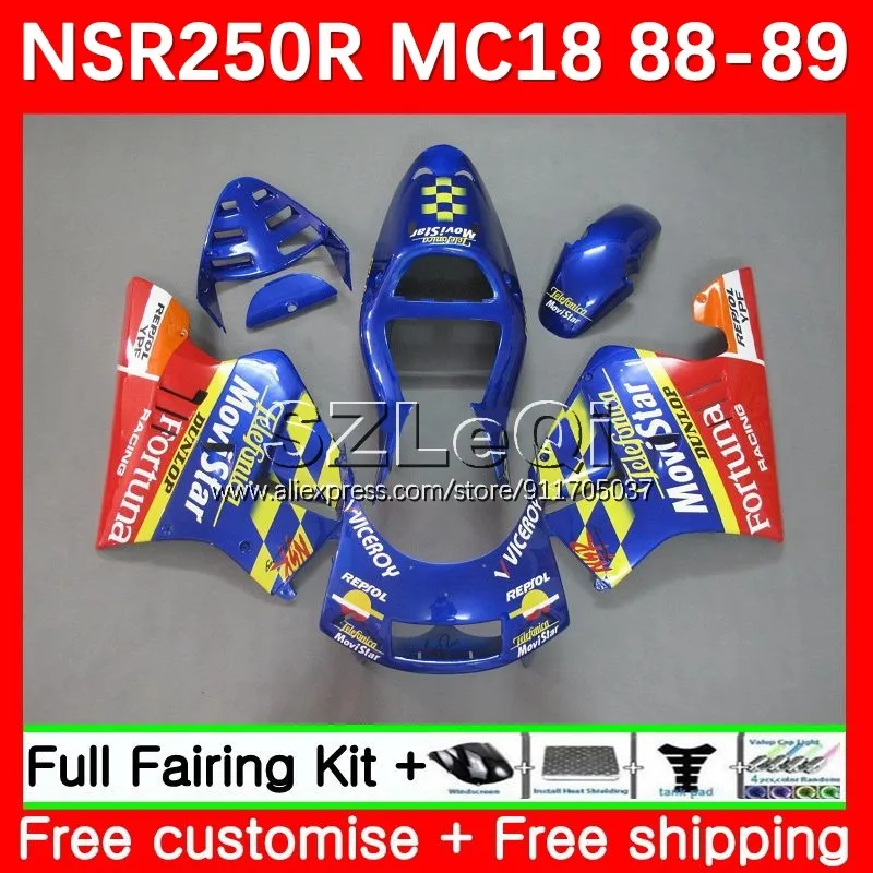 

Body For HONDA NSR250R NS250 NSR 250 R NSR 250R MC16 MC18 PGM2 NSR250 RR 88 89 NSR250RR 1988 1989 Fairing 23LQ.48 Movistar RED