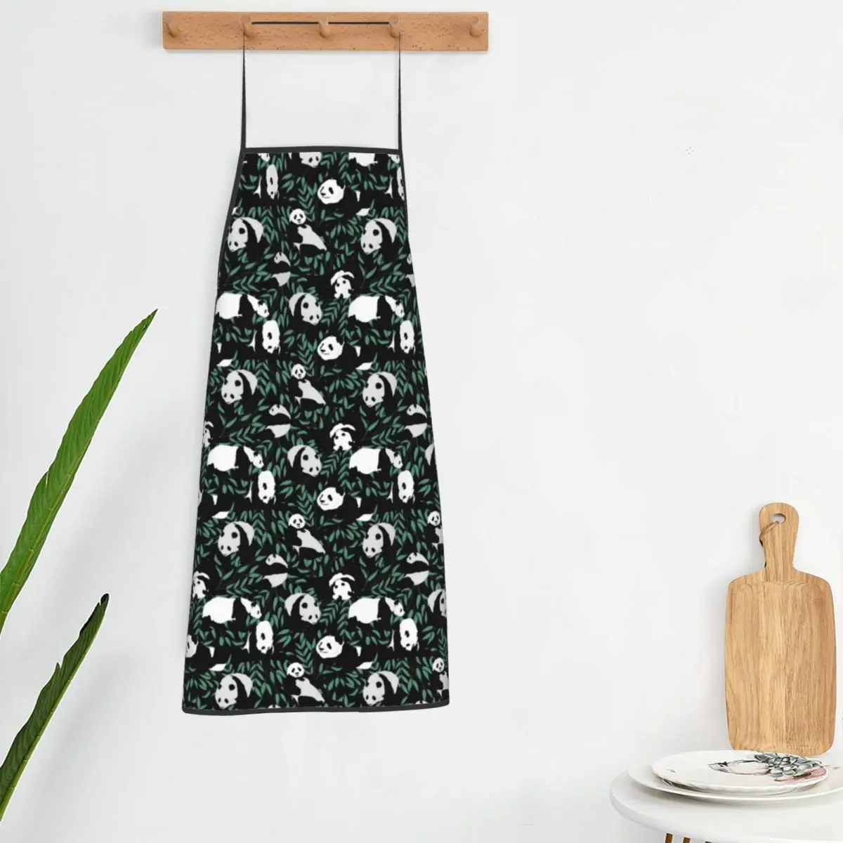 

Cute Panda Apron Green Leaves Print Restraunt Barber Kitchen Accessories Custom Cooking Aprons without Pocket