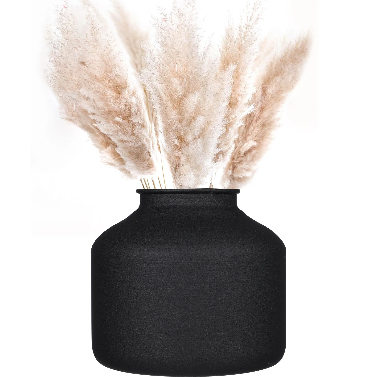 

Iron Flower Pot Bouquet Matte Black Vase Decorate Container Pampas Grass Large Round