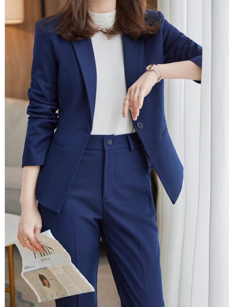 

Autumn Casual Formal Solid Blazer Suit Women Straight Pants Buttons Coat Set Female Korean Fashion Office Two Pieces Pantsuit