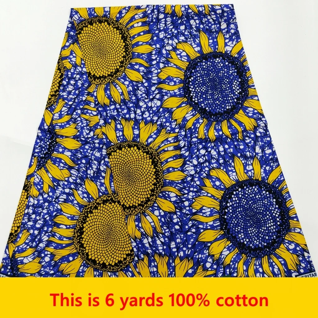 

African Wax Fabrics Ankara Print Fabric 6 Yards/lot Fashion Nigeria Batik 100% Cotton Guaranteed Real Ghana Wax Style For Sewing