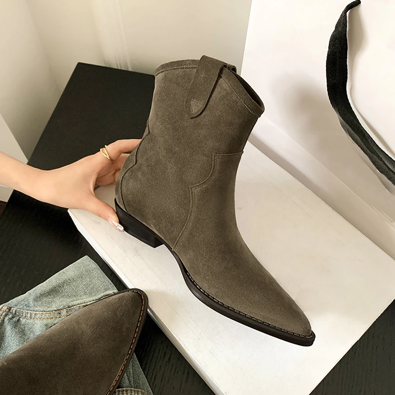 

European And American New Women's Shoes 2022 Street Western Boots Pointed Toe Ankle Boots Leather Autumn And Winter Shoes