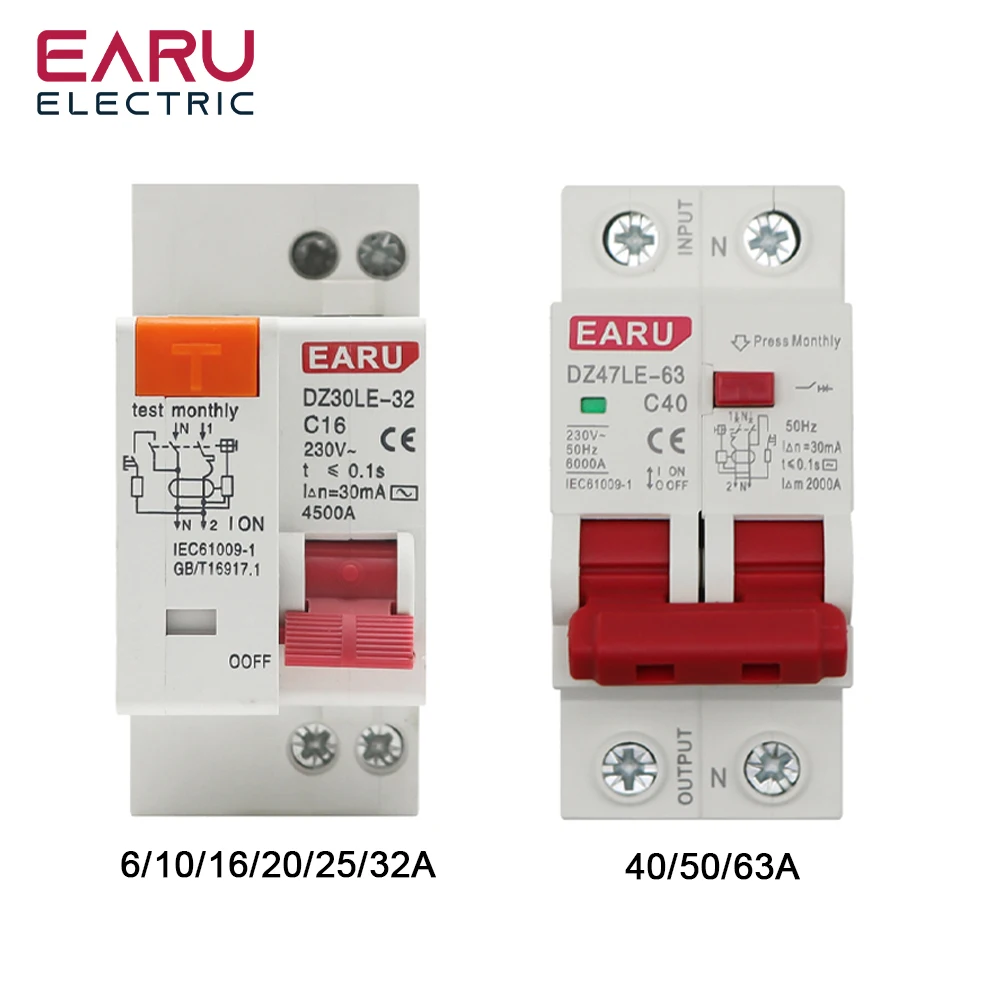 

DZ30LE DZ47LE EPNL DPNL 230V 1P+N Residual Current Circuit Breaker With Over And Short Current Leakage Protection RCBO MCB 6-63A