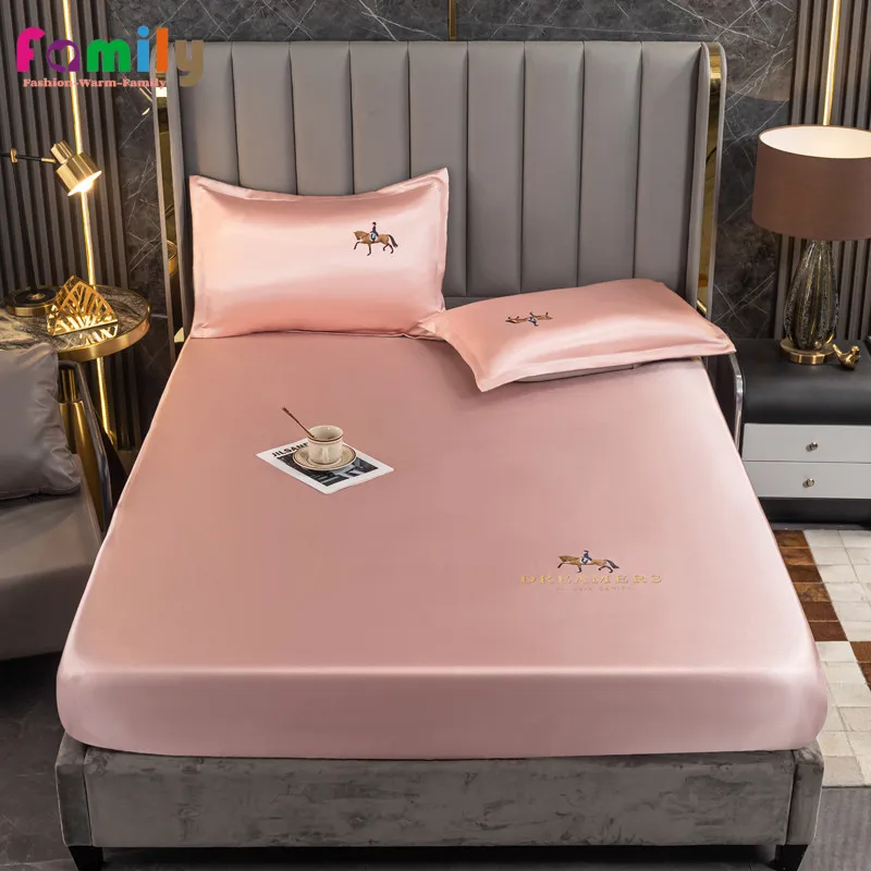 Роскошное атласное шелковое искусственное летнее однотонное постельное белье с