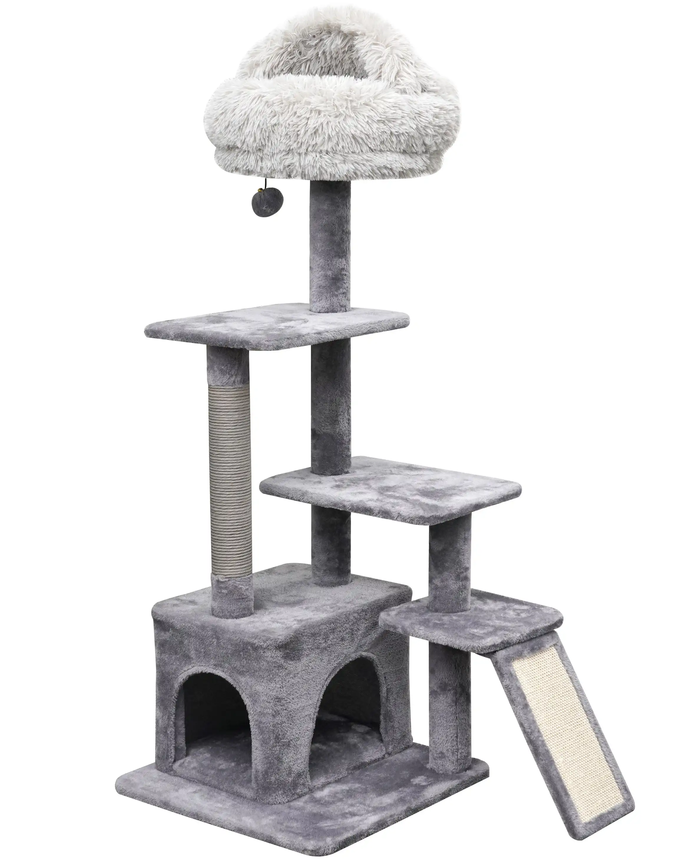 4-Level Grey Cat Tree With Condo and Scratching Pad, 48'' Height