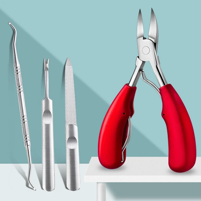 

4 PCS/Set Steel Chick-Nosed Pliers Manicure Dead Skin Fork Nail File Cleaner Care Nails Art Tool All for Manicure Set