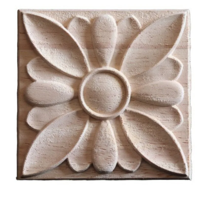 Квадратная резная неокрашенная деревянная декоративная аппликация молдинги