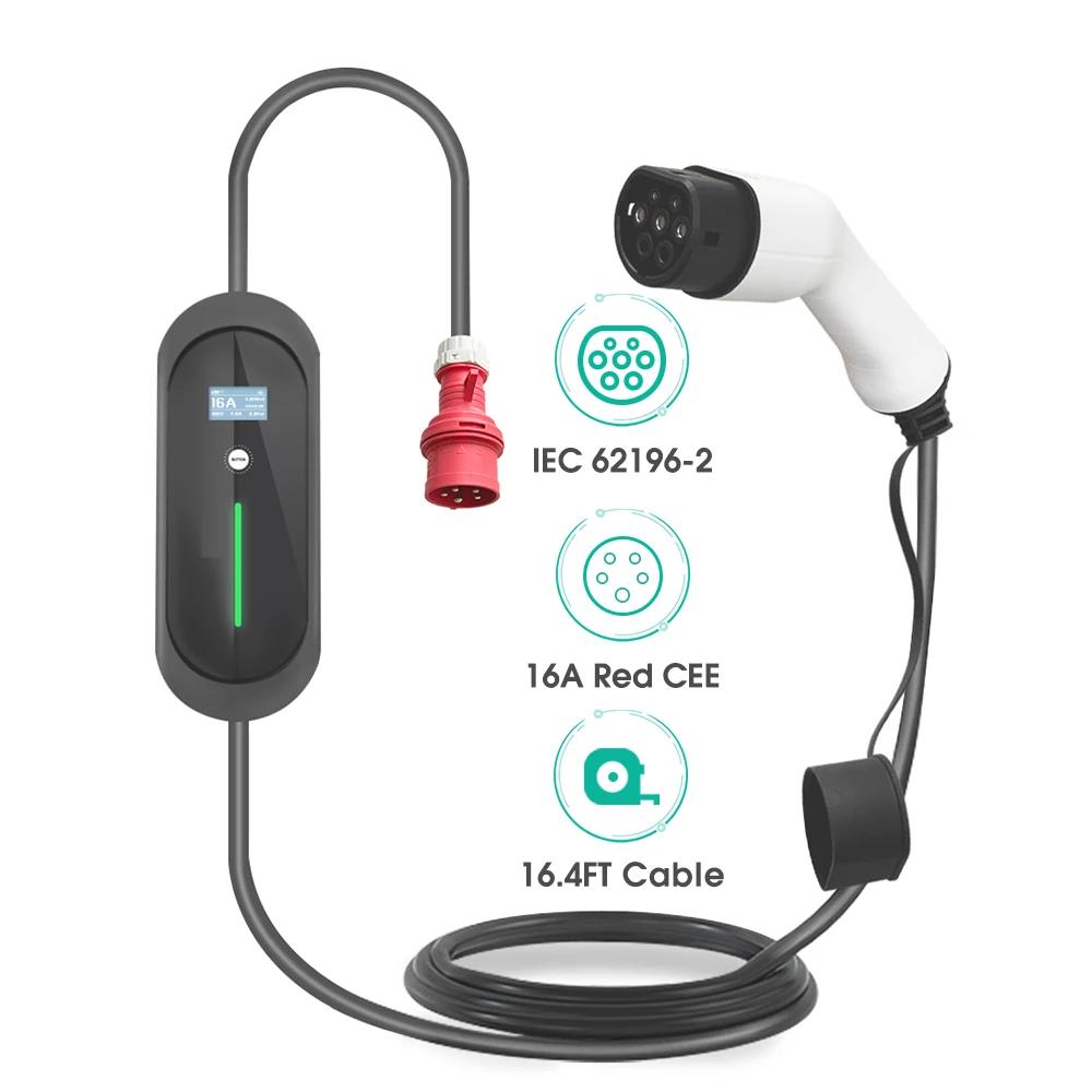 

11kw EV зарядное устройство для электромобиля, зарядная станция EVSE Wallbox с кабелем типа 2 16A, 3-фазный IEC 62196-2