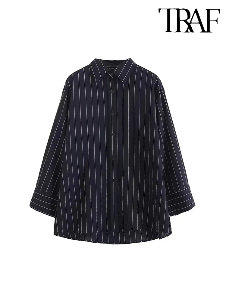 

Женская льняная рубашка в полоску, с длинным рукавом