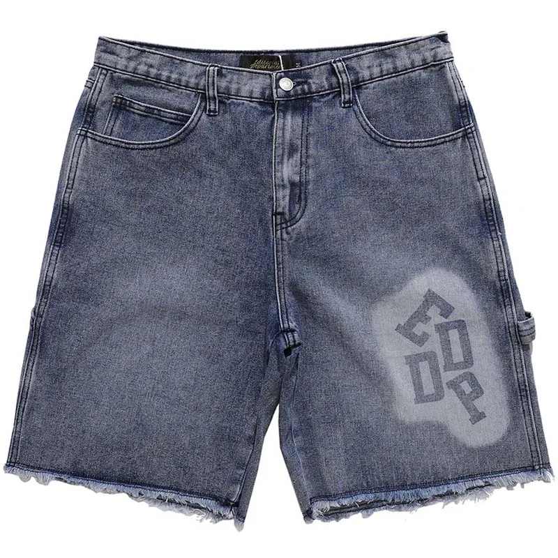 

Mens Casual Harajuku Retro Washed Letter Printed Denim Shorts Trousers шорты мужские 22SS Oversize Unisex Wide Leg Jeans Shorts