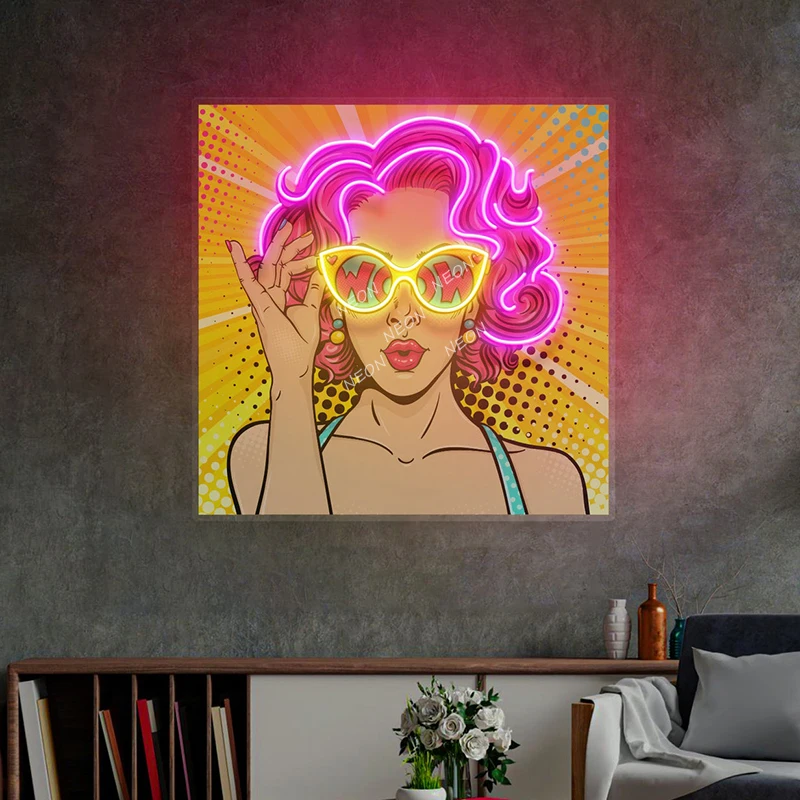 Wow Lady Pop Art светодиодный неоновая вывеска женские неоновые вывески с лицом