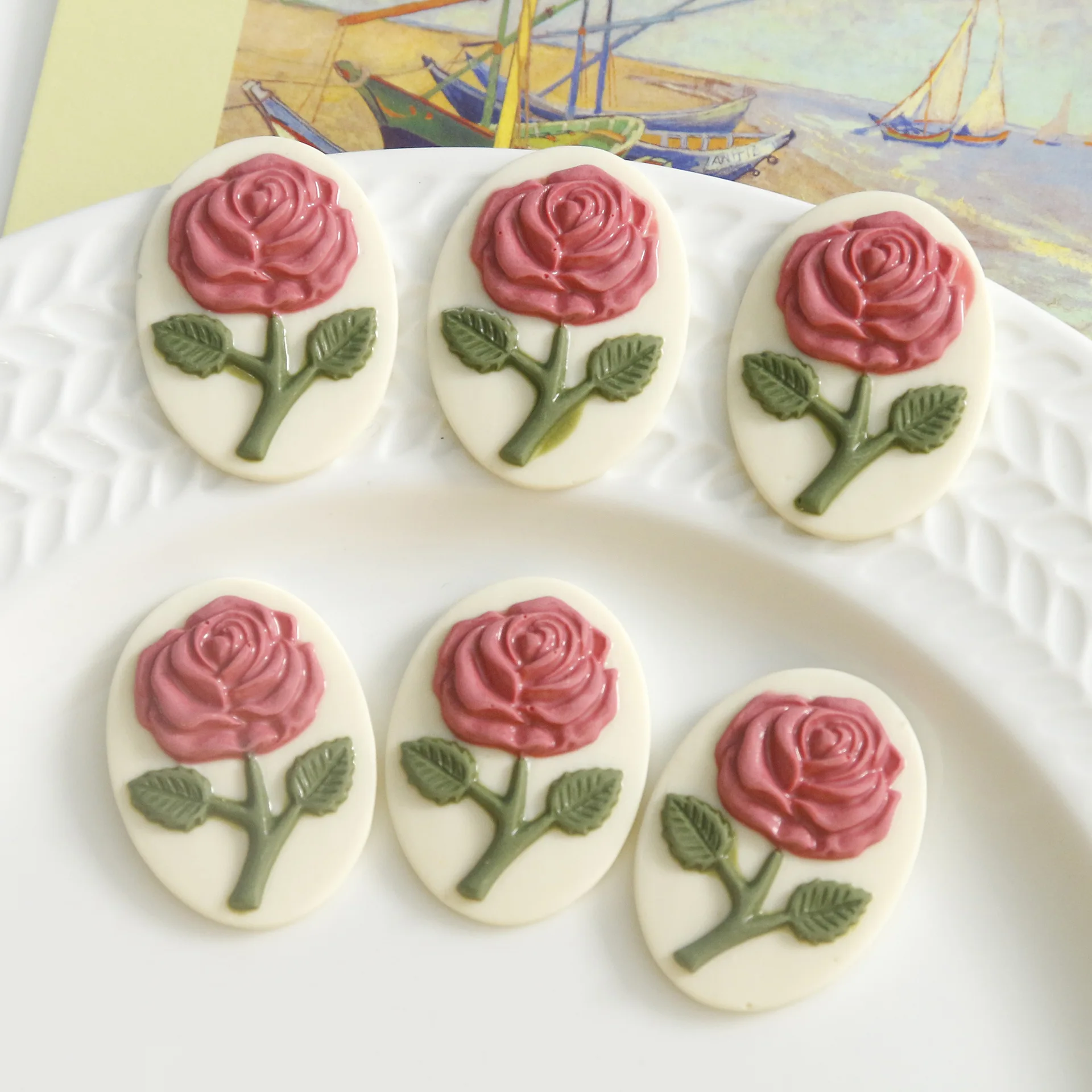 

2pcs Vintage Matte Rose Flower Cabochon Kawaii Earrings Diy Material Kscraft Scrapbook Embellishments Hair Accessories