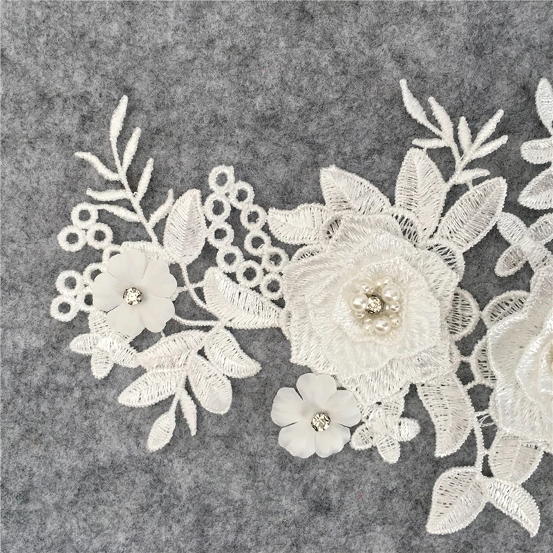 

1Pair ABS Pearl Lace Fabric 3d Flower Embroidery Diy Polyester Lace Collar Dress Sewing Accessory Materials