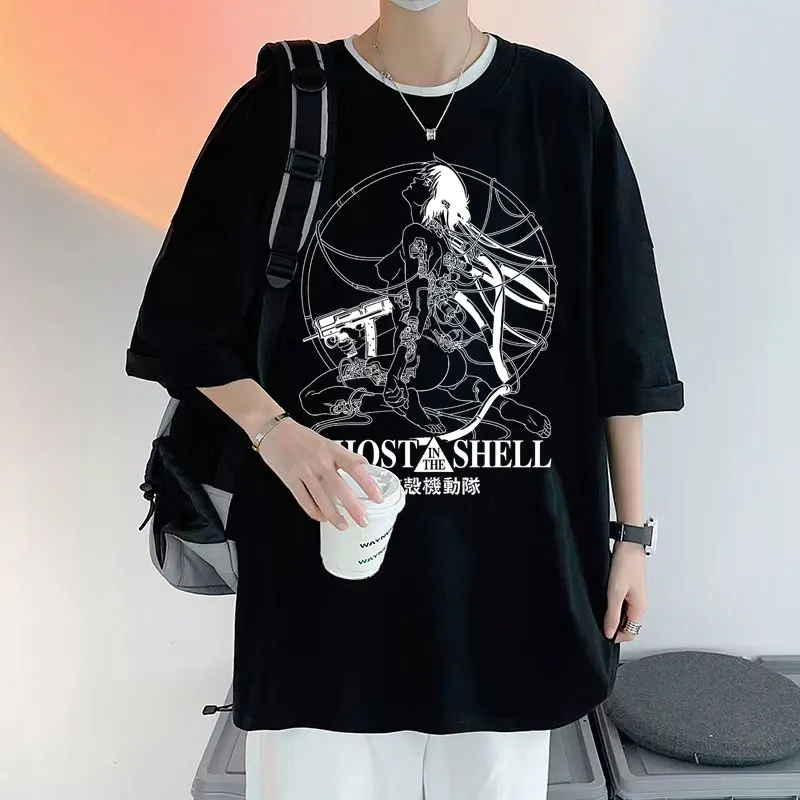 

Manga Short Sleeve Tee Streetwear Anime Kusanagi Motoko Ghost Soldier Ghost In The Shell Tshirt Men Women Vintage Cotton T Shirt