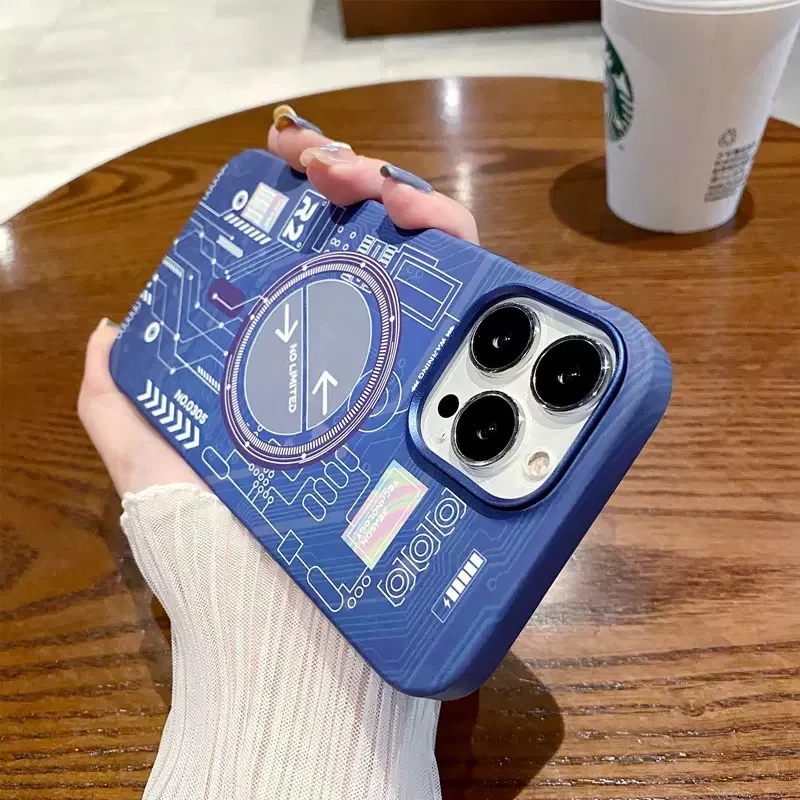 

Metal Frame Luminous Mobile Phone Case Iphone14 13 12ProMax With Magnetic Suction Wireless Charging Drop-Proof Protective Case