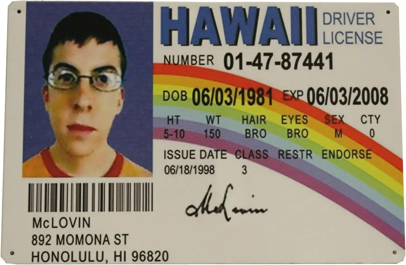 McLovin Superbad водитель жестяная металлическая вывеска пластина знак настенный
