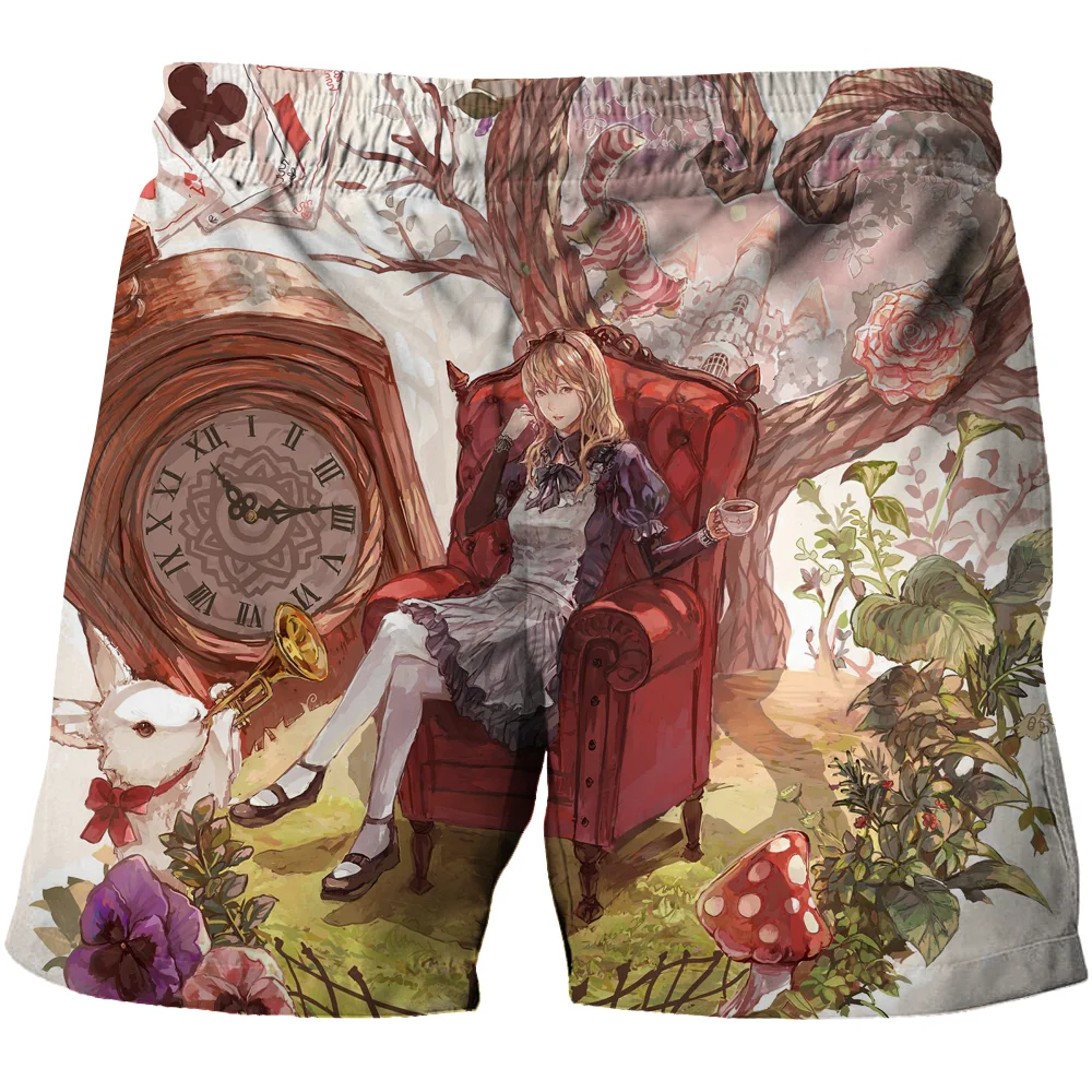 

Cartoon Comic Child Shorts 3D Printed Fashionable Boys And Girls Universal Beach Pants Disney Alice Wonderland Baby Clothing