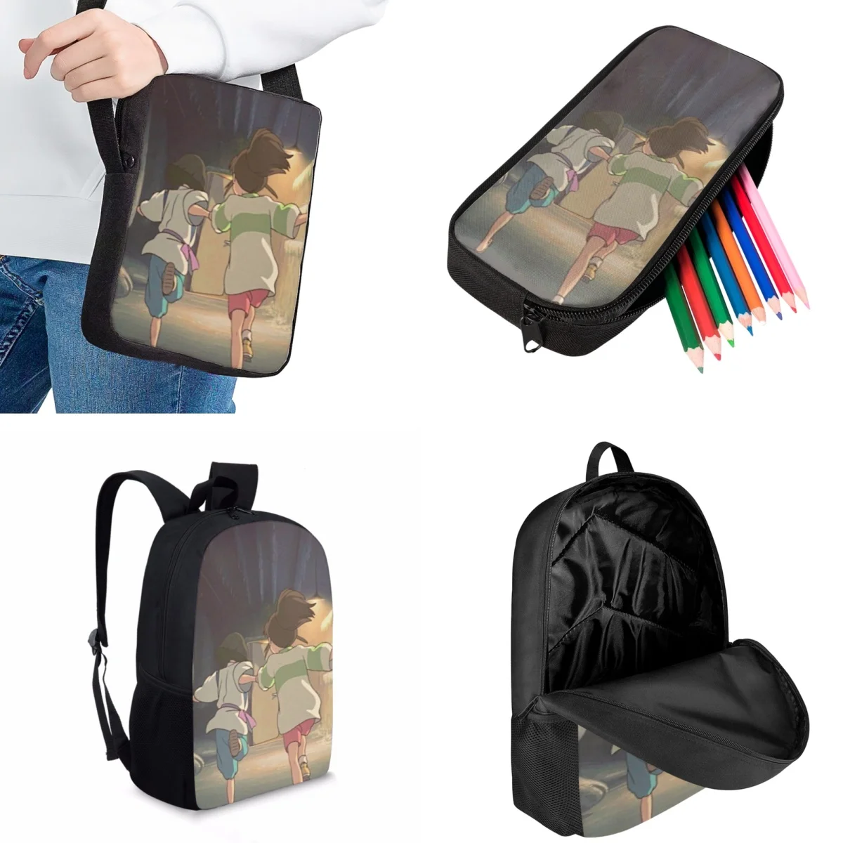 Jackherelook Children's Cartoon School Bags Spirited Away Animation Pattern Girls Casual Backpack Boys Sports Book Bag Knapsack