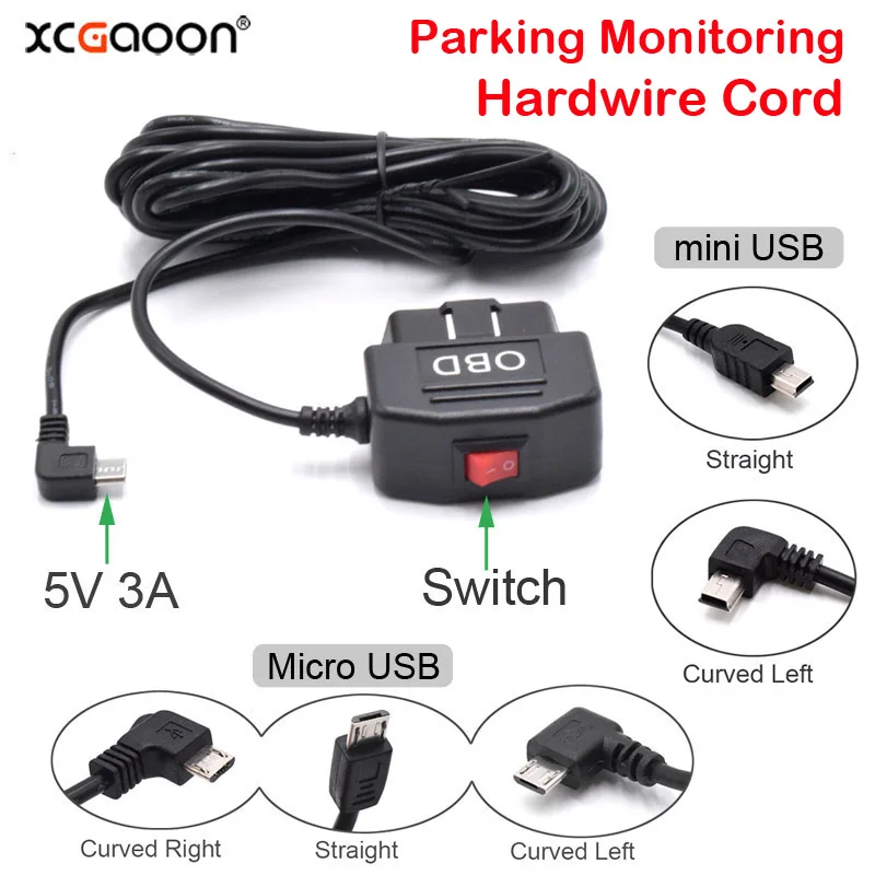 

24Hours Parking Monitoring OBD Hardwire Kit Charge Cable with Mini Mico USB Port 5V 3A for XiaoMi 70Mai YI Dash Cam Vehicle DVR
