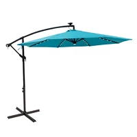 10 ft Offset Cantilever Outdoor Patio Umbrella with Solar LED Lights with Cross Base Stand