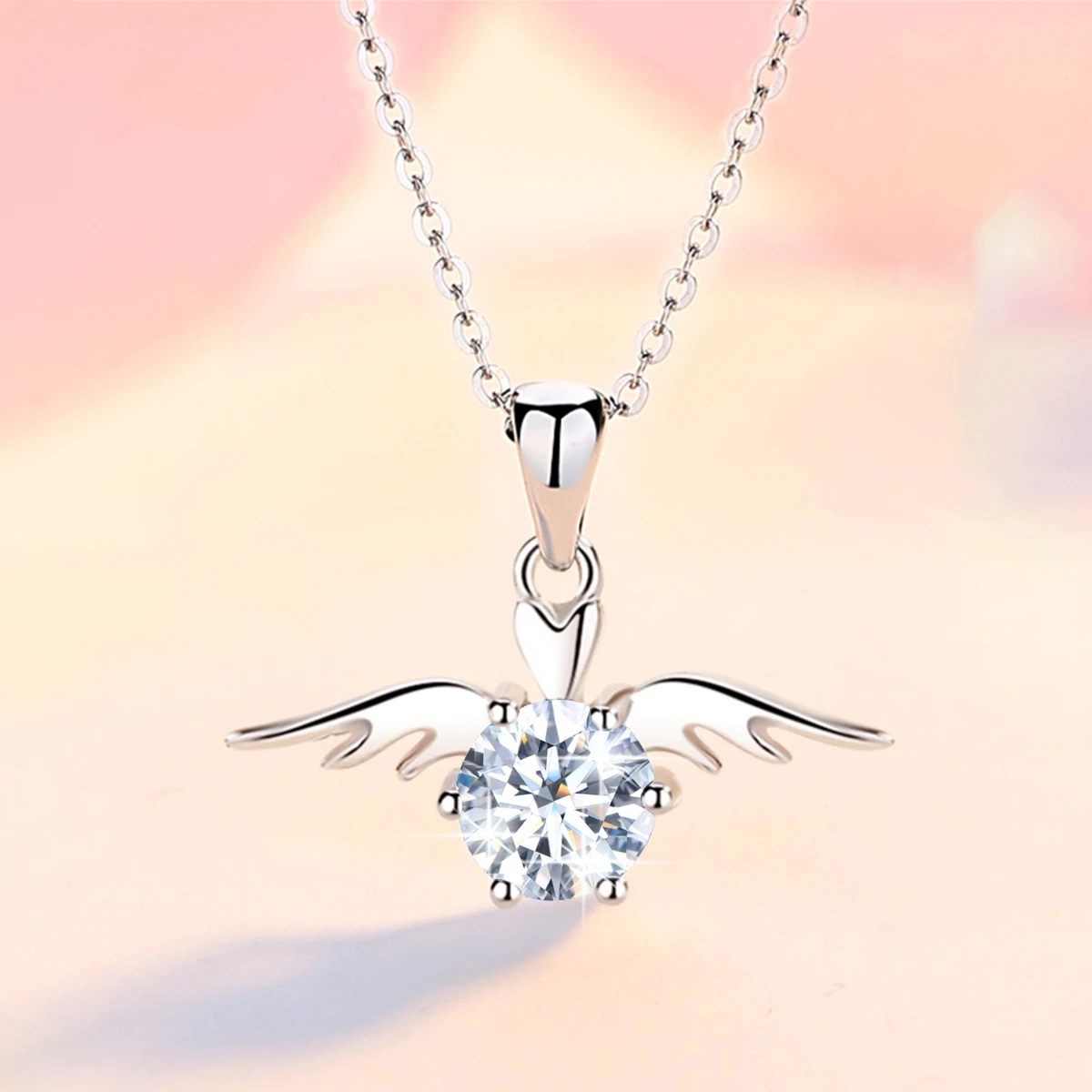 

1ct 6.5mm Moissanite Necklace Always Protect Your Angel Wings Solid Silver 925 Jewelry For Women Mother's Day Gift GRA Certified