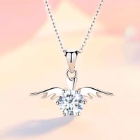 1ct 6 5mm moissanite necklace always protect your angel wings solid silver 925 jewelry for women mothers day gift gra certified