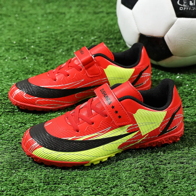 2023 Fashion Red Children Football Shoes Turf Non-slip Kid's Soccer Boots Light Breathable Kids Futsal Shoes zapatos futbol niño