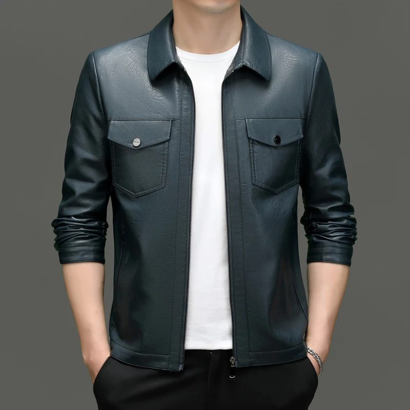 

2023 Autumn New High-End Genuine Leather Clothes Men's Short Lapels Korean Casual Sheepskin Men's Leather Jacket Coat